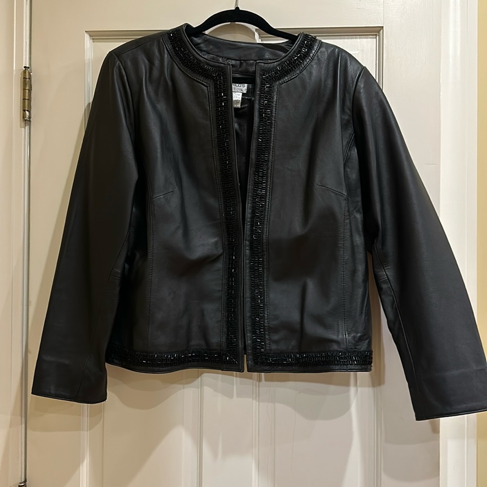 Chicos leather jacket beaded trim 3